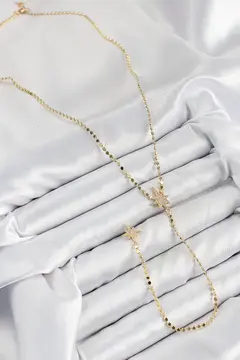 Pirinç Zirkon Taşlı Ezme Zincirli Kutup Yıldızı Model Gold Renk Y Kolye 5886