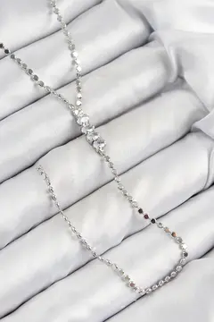 Pirinç Zirkon Taşlı Ezme Zincirli Model Gümüş Renk Y Kolye 5886