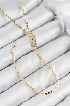 Pirinç Zirkon Taşlı Ezme Zincirli Model Gold Renk Y Kolye 5886