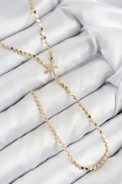 Pirinç Zirkon Taşlı Ezme Zincirli Deniz Yıldızı Model Gold Renk Y Kolye 5886