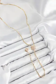 Pirinç Zirkon Taşlı Ezme Zincirli Kutup Yıldızı Model Gold Renk Y Kolye 5886