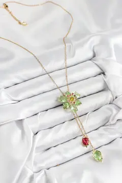 VIP Pirinç Zirkon Taşlı Çiçek Model Gold Renk Asansörlü Kadın Kolye 5886