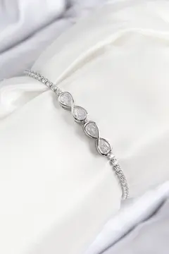 Pirinç Zirkon Taşlı Sonsuzluk Model Gümüş Renk Asansörlü Kadın Bileklik 5886