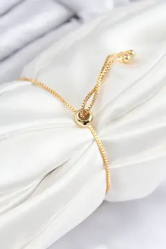 Pirinç Zirkon Taşlı Çift Sıra Kare Model Gold Renk Asansörlü Kadın Bileklik 5886