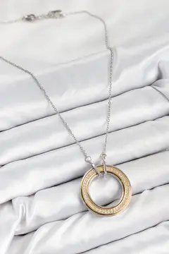 316L Çelik Zirkon Taşlı Dönen Daire Model Gold Ve Gümüş Renk Kadın Kolye 5886
