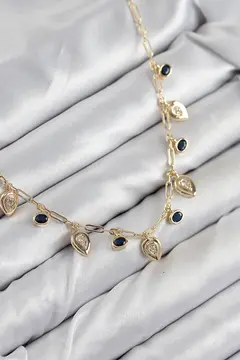 Pirinç Zirkon Taşlı Sallantılı Damla Model Gold Renk Kadın Kolye 5886
