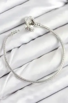Pirinç Charm Zirkon Taşlı Yonca Model Gümüş Renk Kadın Bileklik 5886