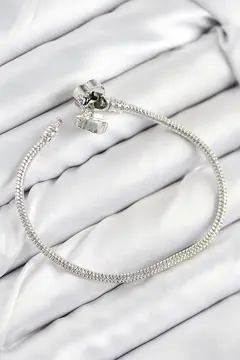 Pirinç Charm Zirkon Taşlı Yonca Model Gümüş Renk Kadın Bileklik 5886