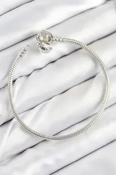 Pirinç Charm Topcuk Model Gümüş Renk Kadın Bileklik 5886