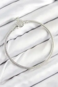 Pirinç Charm Zirkon Taşlı Taç Model Gümüş Renk Kadın Bileklik 5886