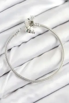 Pirinç Charm Zirkon Taşlı Taç Model Gümüş Renk Kadın Bileklik 5886