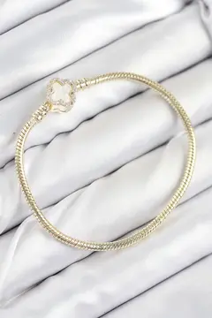 Pirinç Charm Zirkon Taşlı Yonca Model Gold Renk Kadın Bileklik 5886