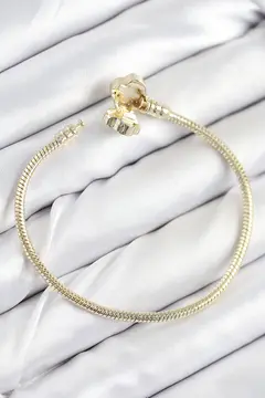 Pirinç Charm Zirkon Taşlı Yonca Model Gold Renk Kadın Bileklik 5886