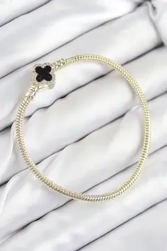 Pirinç Charm Zirkon Taşlı Yonca Model Gold Renk Kadın Bileklik 5886
