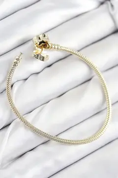 Pirinç Charm Zirkon Taşlı Yonca Model Gold Renk Kadın Bileklik 5886