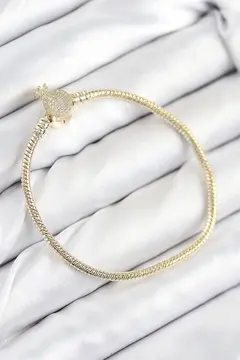 Pirinç Charm Zirkon Taşlı Taç Model Gold Renk Kadın Bileklik 5886