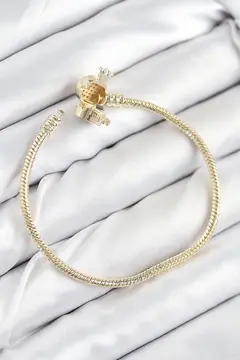 Pirinç Charm Zirkon Taşlı Taç Model Gold Renk Kadın Bileklik 5886