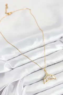 316L Çelik Zirkon Taşlı Balık Kuyruğu Model Gold Renk Kadın Kolye 5886