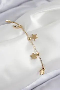 316L Çelik Sıralı Yıldız Model Gold Renk Kadın Bileklik 5886