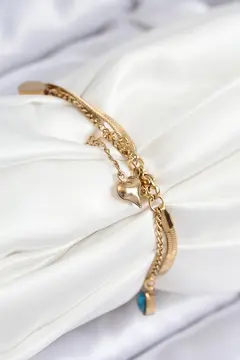316L Çelik Nazar Boncuk Detaylı Mavi Zirkon Taşlı Model İtalyan Zincir Gold Renk Kadın Bileklik 5886