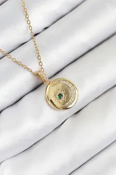316L Çelik Zirkon Taşlı Ay Ve Güneş Model Gold Renk Kadın Kolye 5886