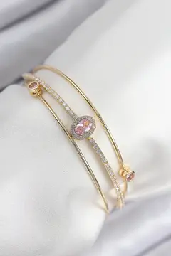 Pirinç Zirkon Taşlı Baget Model Gold Renk Kadın Bileklik 5886