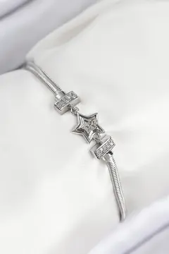 Pirinç Zirkon Taşlı Yıldız Model Gümüş Renk Kadın Bileklik 5886