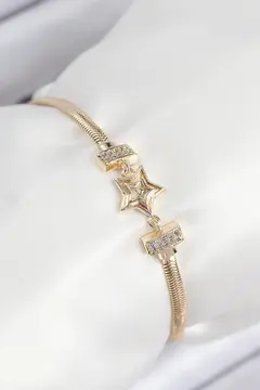 Pirinç Zirkon Taşlı Yıldız Model Gold Renk Kadın Bileklik 5886
