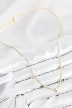 Pirinç Zirkon Taşlı Su Yolu Damla Model Gold Renk Kadın Kolye 5886
