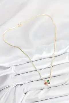 Pirinç Zirkon Taşlı Su Yolu Asorti Çiçek Model Gold Renk Kadın Kolye 5886