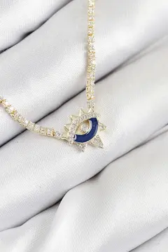 Pirinç Zirkon Taşlı Su Yolu Göz Model Gold Renk Kadın Kolye 5886