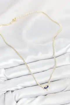 Pirinç Zirkon Taşlı Su Yolu Göz Model Gold Renk Kadın Kolye 5886