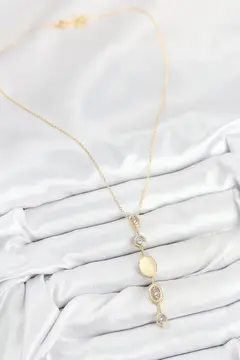 Pirinç Zincir Sarı Gold Renk Zirkon Taşlı Y Kolye 5886