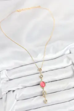 Pirinç Zincir Pembe Gold Renk Zirkon Taşlı Y Kolye 5886