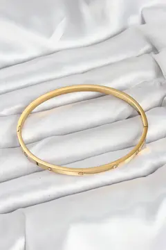 316L Çelik Gold Renk Zirkon Taşlı 65 mm İnce Kadın Kelepçe Bileklik 5886