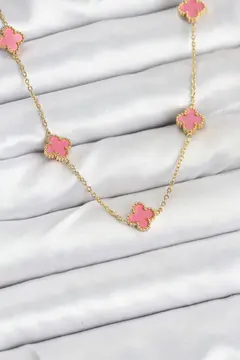 316L Çelik Zincir Gold Renk Pembe Baby Boy Yonca Kadın Kolye 5886