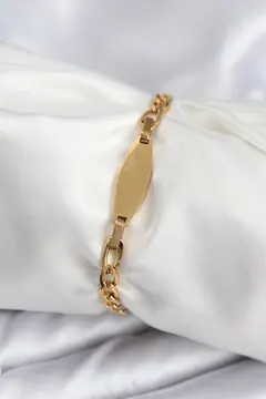 316L Çelik Gold Renk Oval Yazı Yazmaya Uygun Kadın Bileklik 5886