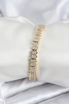 Pirinç VIP Seri Gold Renk Zirkon Taşlı Kadın Bileklik 5886