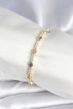 Pirinç Gold Renk Zirkon Taşlı Kadın Bileklik 5886