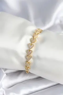 Pirinç Gold Renk Kalp Model Kadın Bileklik 5886