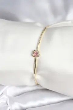 Pembe Zirkon Taşlı Kalp Model Gold Renk Kadın Bileklik 5886