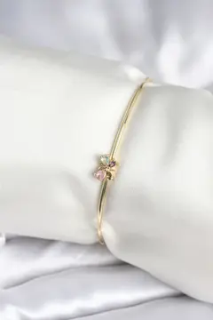 Renkli Kelebek Figür Gold Renk Pirinç Kadın Bileklik 5886