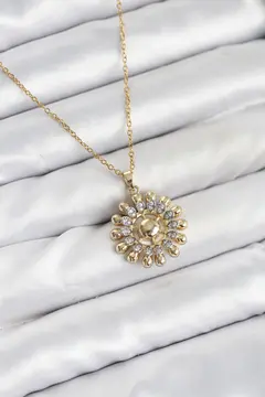 316L Çelik Zincir Gold Renk Güneş Model Kadın Kolye 5886