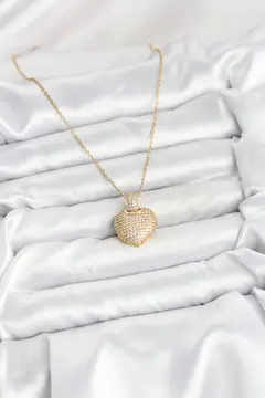 316L Çelik Zincir Gold Renk Zirkon Taşlı Kalpli Kadın Kolye 5886