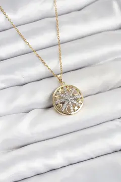 316L Çelik Zincir Gold Renk Zirkon Taşlı Kadın Kolye 5886