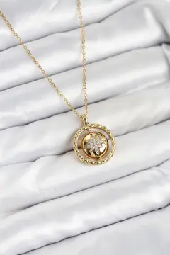 316L Çelik Zincir Gold Renk Kutup Yıldızı Model Kadın Kolye 5886