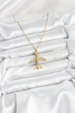 316L Çelik Zincir Gold Renk Uçak Model Kadın Kolye 5886