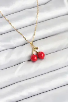 316L Çelik Zincir Gold Renk Kiraz Model Kadın Kolye 5886