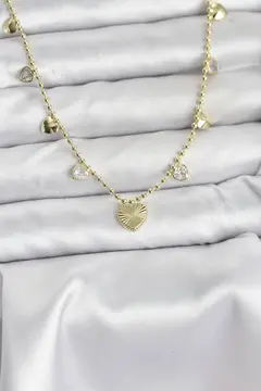 Pirinç Gold Renk Kalp Model Kadın Kolye 5886