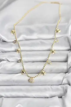 Pirinç Gold Renk Zirkon Taşlı Deniz Kabuğu Model Kadın Kolye 5886